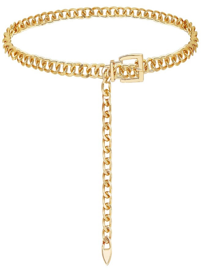 FIORETTO Chain Belt for Women Metal Waist Belts Fashion Chunky Link Belts for Dress Gold Length 39in - Image 1